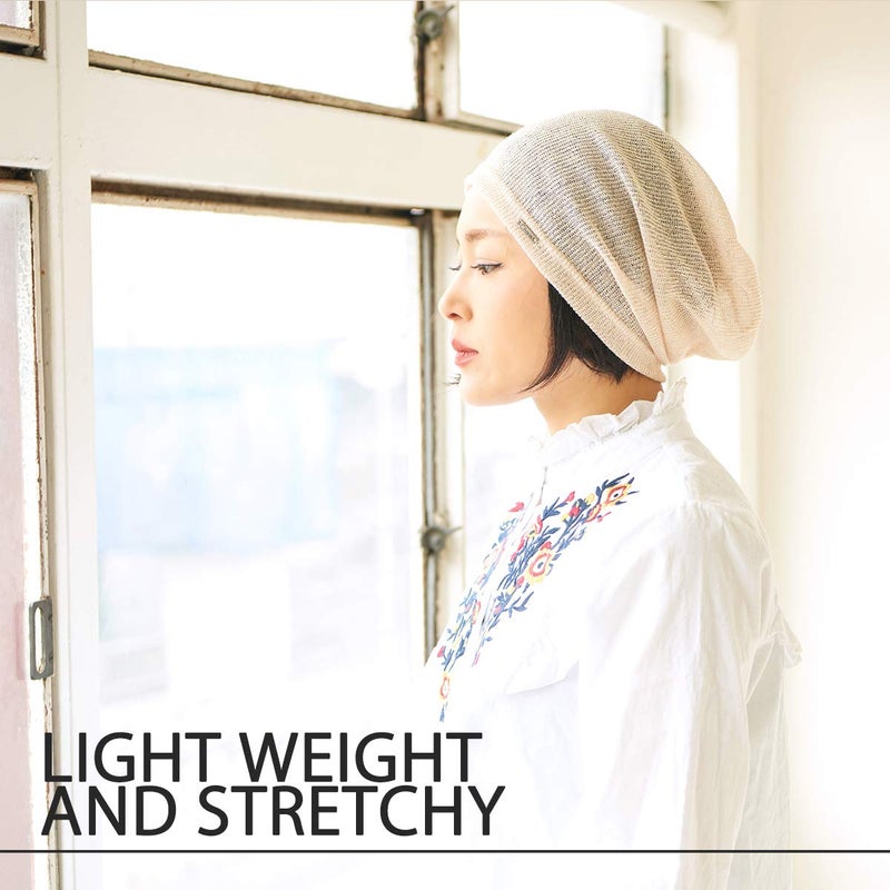 CHARM Mens Light Weight Summer Beanie - Womens Breathable Slouchy Beanie Knit Hat Baggy Slouch Cap Beige - Image 2